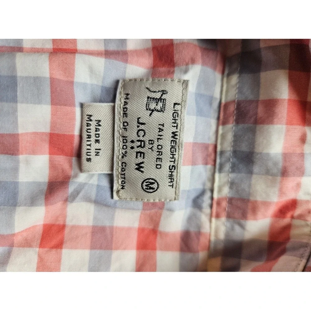 J.Crew Mens Tailored Light Weight Shirt Red Blue Gingham Cotton Button Down M